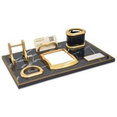 ASİL SİYAH-GÜMÜŞ MERMER DESENLİ MASA SETİ