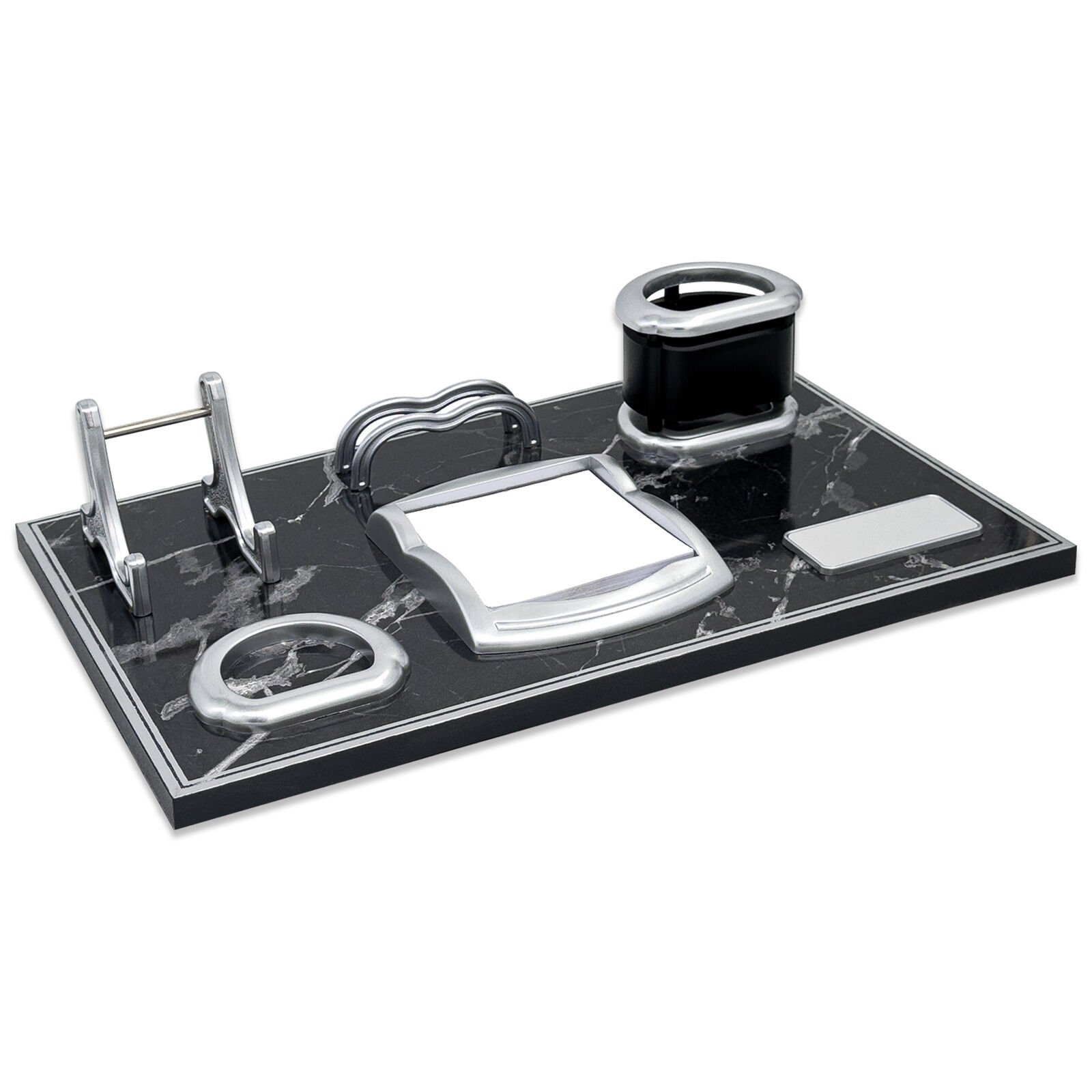 ASİL SİYAH-GÜMÜŞ MERMER DESENLİ MASA SETİ