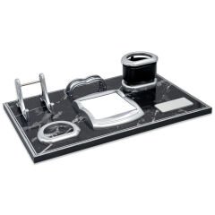 ASİL SİYAH-GÜMÜŞ MERMER DESENLİ MASA SETİ