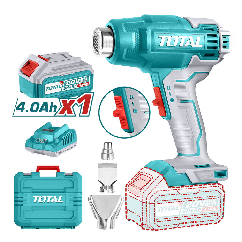 Total 20V Li-Ion Akülü Sıcak Hava Tabancası (1 x 4.0Ah Akü ve Şarj Cihazı Dahil) - TBLI20025