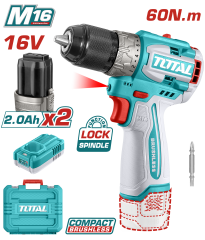 Total 16V Li-Ion Cordless Brushless Drill (Including 2 x 2.0Ah Batteries and Charger) - TDLI16682