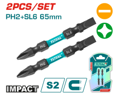 Total Darbeli 65 mm 2’li Çift Taraflı PH2+SL6 Bits Uç - TACIM72HL665